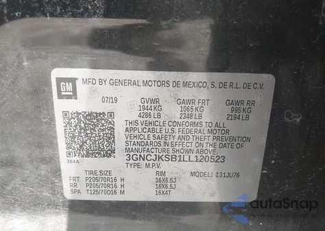 2020 Chevrolet Trax Fwd Ls from USA, damaged, VIN 3GNCJKSB1LL120523